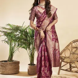 Satrani Maroon Silk Woven Saree With Unstitched Blouse image 4