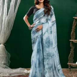 Satrani Blue Tie-Dye Saree With Unstitched Blouse image 4
