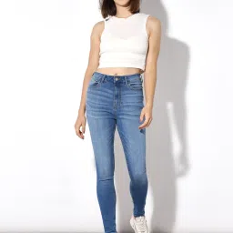 Only Blue Cotton Skinny Fit Mid Rise Jeans image 4