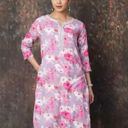 Melange By Lifestyle Mauve Regular Fit Floral Print Kurtas-image-35