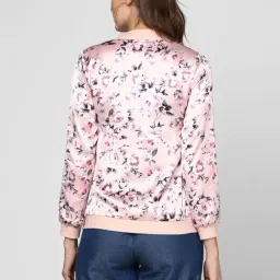 StyleStone Pink Floral Print Bomber Jacket image 2
