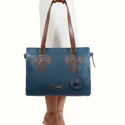 Hidesign Blue PEYOTE 01 Textured Large Leather Shoulder Bag-image-30