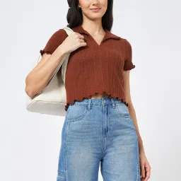 People By Pantaloons Tan Polyester Regular Fit Print Tops And Tees image 4