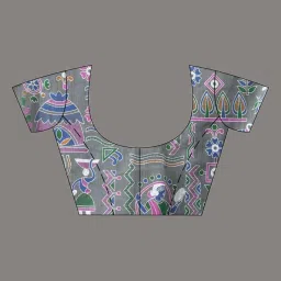 Desh Bidesh Green & Grey Printed Saree With Unstitched Blouse image 4