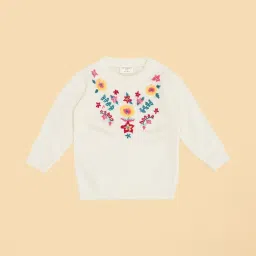 Pantaloons Baby Girls White Acrylic Embroidery Sweater image 4