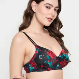 Clovia Black Regular Fit Floral Bra image 4