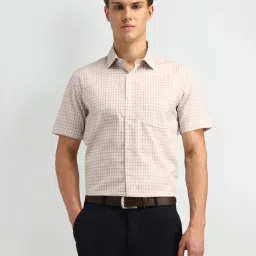 Arrow Beige Cotton Regular Fit Checks Shirt image 4