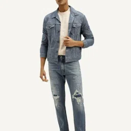 Levi's 555 Blue Cotton Relaxed Fit Distressed Jeans image 4