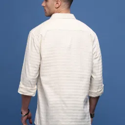 showoffff Showoff Cream Cotton Slim Fit Striped Shirt image 4