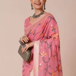 Saree Mall Pink Woven Sarees With Unstitched Blouse image 4