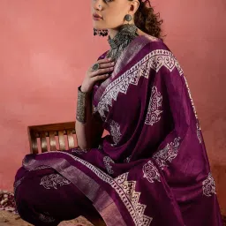 Saree Mall Purple Printed Sarees With Unstitched Blouse image 4
