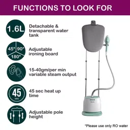 Inalsa Swiftix 1600 W 1.6 L Tank Capacity Digital Display White & Sea Green Garment Steamer image 4