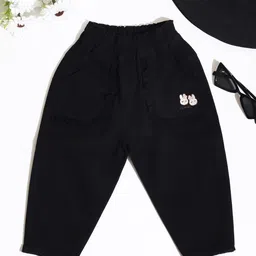 Lil Townie Girls Bunny Printed Mid-Rise Relaxed-Fit Cotton Trousers-image-5