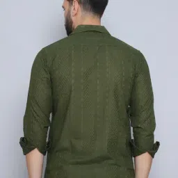 Indian Needle Green 100% Cotton Regular fit Self Casual Shirt image 2