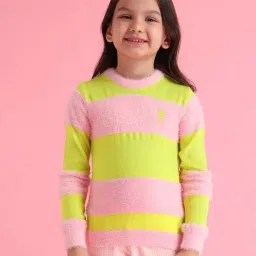 U.S. Polo Assn. Girls Pink & Green Striped Full Sleeves Sweater-image-43