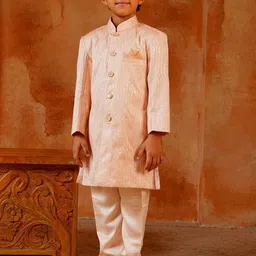 Aj DEZInES Boys Peach Jacquard Full Sleeves Sequins and Embroidery Sherwani image 5
