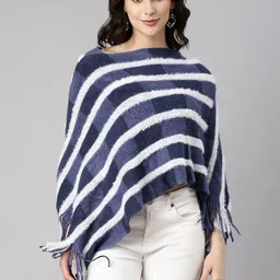 SHOWOFFFF Women Striped Crop Poncho with Fringed Detail-picture-39