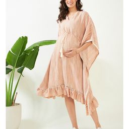 The Kaftan Company Three Fourth Sleeves  Striped Maternity Dress - Peach-picture-17