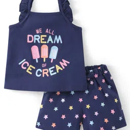 Babyhug Cotton Single Jersey Knit Frill Sleeves Night Suit Star & Ice Cream Print- Navy Blue-picture-24