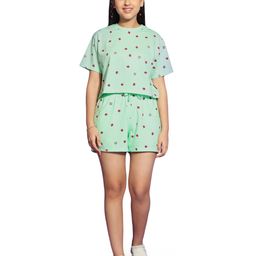 Lil Tomatoes Half Sleeves Mushroom Printed Cotton Jersey Knit Night Suit  - Light Green-picture-42