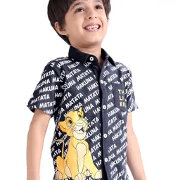 Babyhug Disney Cotton Woven Half Sleeve Regular Collar Shirt With Lion King Graphics - Blue-picture-13