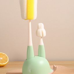 fab n funky 2 in 1 Bottle & Nipple Cleaning Brush with Whale Shape Stand - Green| Scratch Resistant| Sponge Bristles| Drip Tray| Ergonomic Handle-picture-35