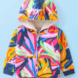 Babyhug Cotton Knit Full Sleeves Front Open Hooded Sweatjacket with Abstract Design & Kangaroo Pockets - Blue-picture-19