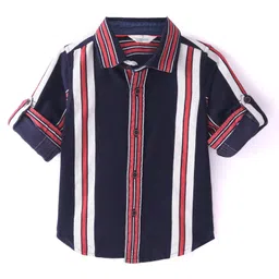 INFINITY Corduroy Cotton Woven Full Sleeves Striped Shirt - Navy-image-9