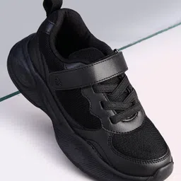 Pine Kids Velcro Closure Solid Color School Shoes - Black image 1