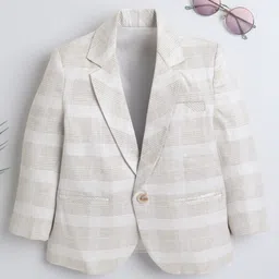 Ministitch Linen Full Sleeves CheckedBlazer - Cream-picture-18