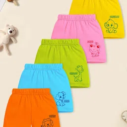 Trampoline Cotton Blend Pack Of 5 Baby Animals Printed Shorts - Multi Colour-image-75