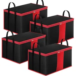 Storite 4 Pack Multi-Purpose Moisture Proof Heavy Duty 1680 Denier Nylon 110 L Super-Size Large Toys/Stationery Paper/Blankets/Clothes Storage Bag -Black/Red (63.5 x 45.7 x 38 cm, Rectangular)-picture-11