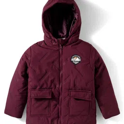 Primo Gino Woven Full Sleeves Solid Puffer Quilted Jacket With Hoodie - Wine-picture-33