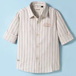 Ruff Linen Woven Full Sleeves Striped Shirt - Beige-picture-15