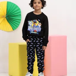 Spunkies Cotton Knit Paw Patrol Featuring Full Sleeves Characters Printed Winter Sweatshirt & Joggers Set - Black-picture-10