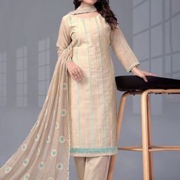 GRIOPY Women Ethnic Motifs Embroidered Regular Linen Kurti with Trousers & With Dupatta-picture-9