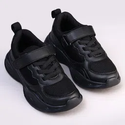 Pine Kids Velcro Closure Solid Color School Shoes - Black image 2