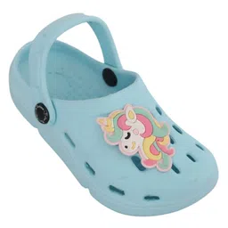 Yellow Bee Unicorn Applique Detailed Perforated Slingback Clogs - Blue image 3