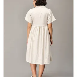 The Mom Store Half Sleeves Solid Button Down Collared Maternity Dress With Concealed Zipper Nursing Access - Off White image 4