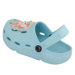 Yellow Bee Unicorn Applique Detailed Perforated Slingback Clogs - Blue image 4