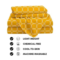 LUZDECOR Yellow & Yellow Geometric Bedsheet with 2 Pillow Covers image 3