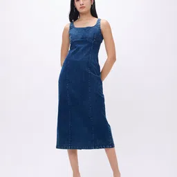 PUELLA Women Solid Square Neck Cotton Casual Dress-picture-15