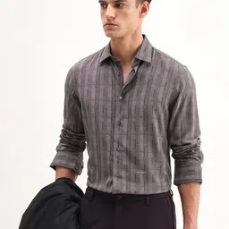 RARE RABBIT Men Smart Slim Fit Textured Spread Collar Formal Shirt-picture-29