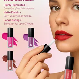 COLORFLIX Set Of 4 Glam Long Lasting Mini Liquid Lipstick - 2 ml Each - Ruby Royale image 3