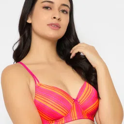 Clovia Pink Polyamide Regular fit Stripes Bra Sets image 4
