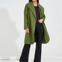 Styli Green Plain Coat With Belt image 4