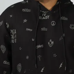 Bewakoof Black Relaxed Fit Printed Hooded Sweatshirt image 4