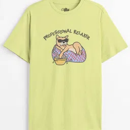 The Souled Store Green Cotton Loose Fit Printed T-Shirt image 4