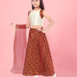 Aarika Kids Off-White & Maroon Printed Lehenga Cholis image 4