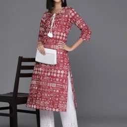 Varanga Maroon Cotton Printed Straight Kurta image 4
